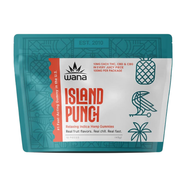 Wana Quick Gummy Nano 10mg D9 10mg CBD 10mg CBG 10pk / Relax Island Punch